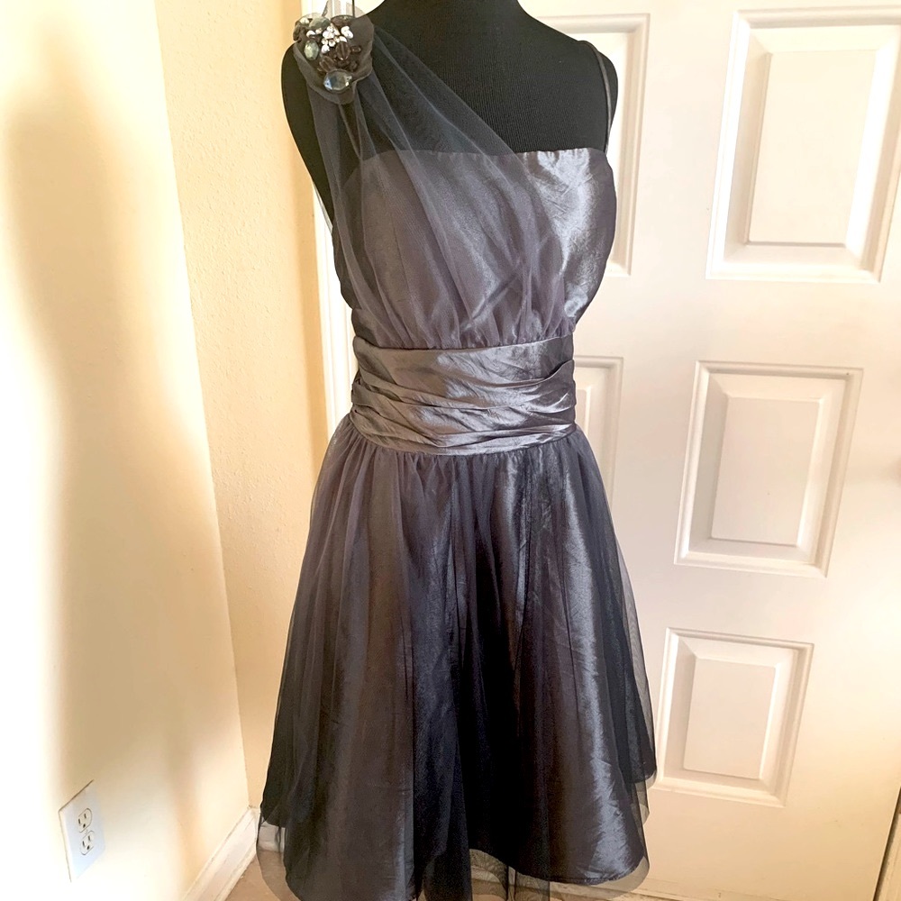 One Shoulder Gray Tulle Retro Cocktail Dress NEW Size 12